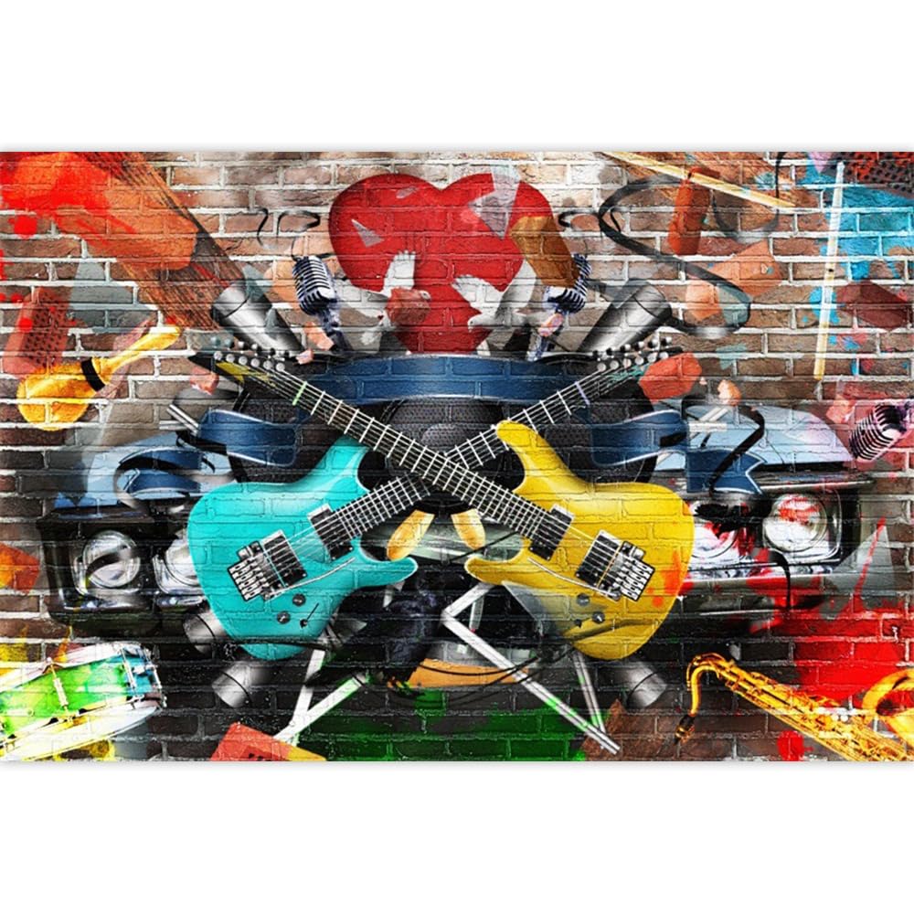Amazon.com : Rock and Roll Backdrop 7x5ft Fabric Guitar Birthday